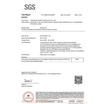 凯泽环保2022年最新Reach测试报告